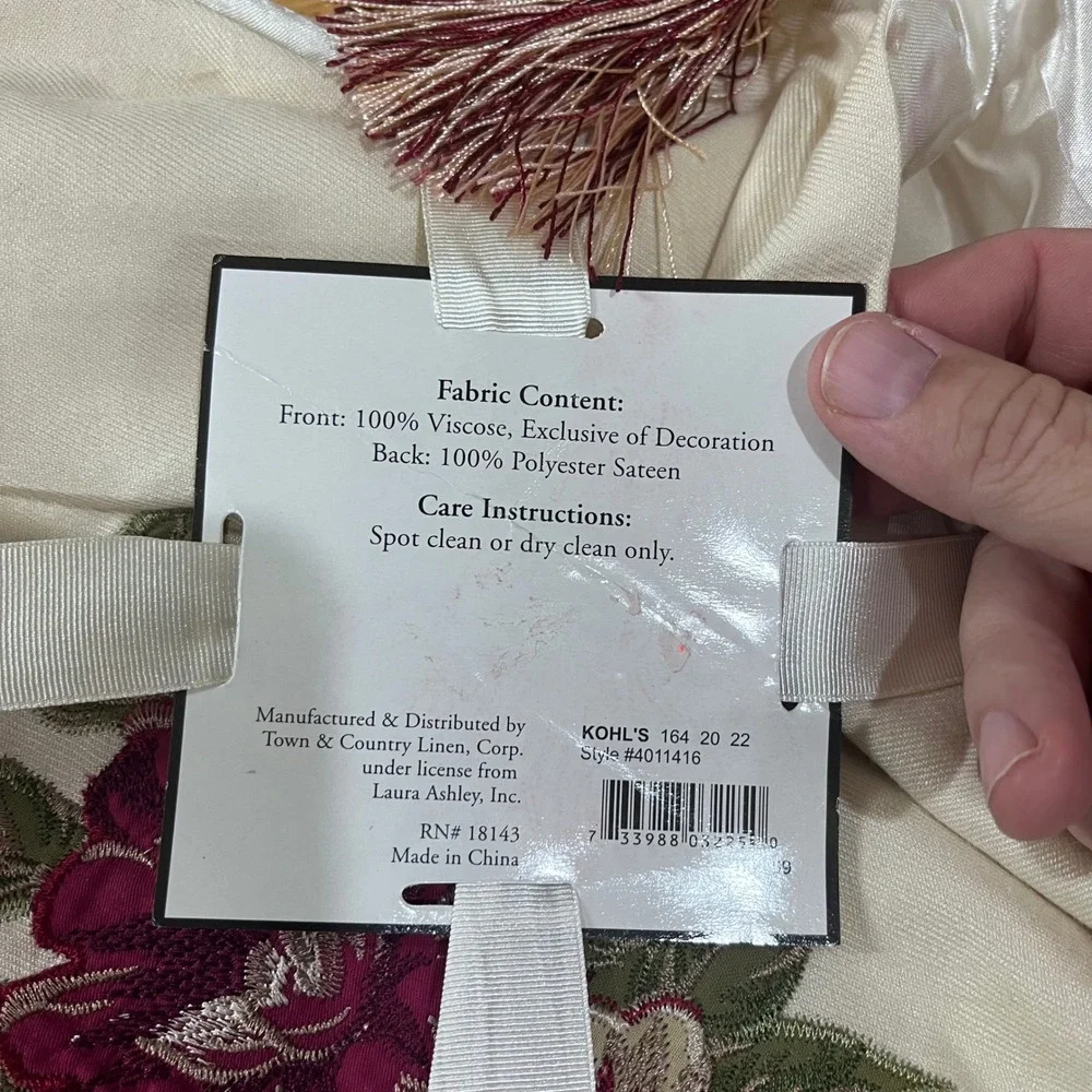 Laura Ashley Lifestyles Rose Embroidered Tassel Throw Blanket Ivory Burgundy